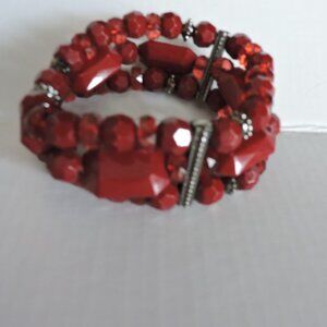 Deep Red beaded stretch bracelet